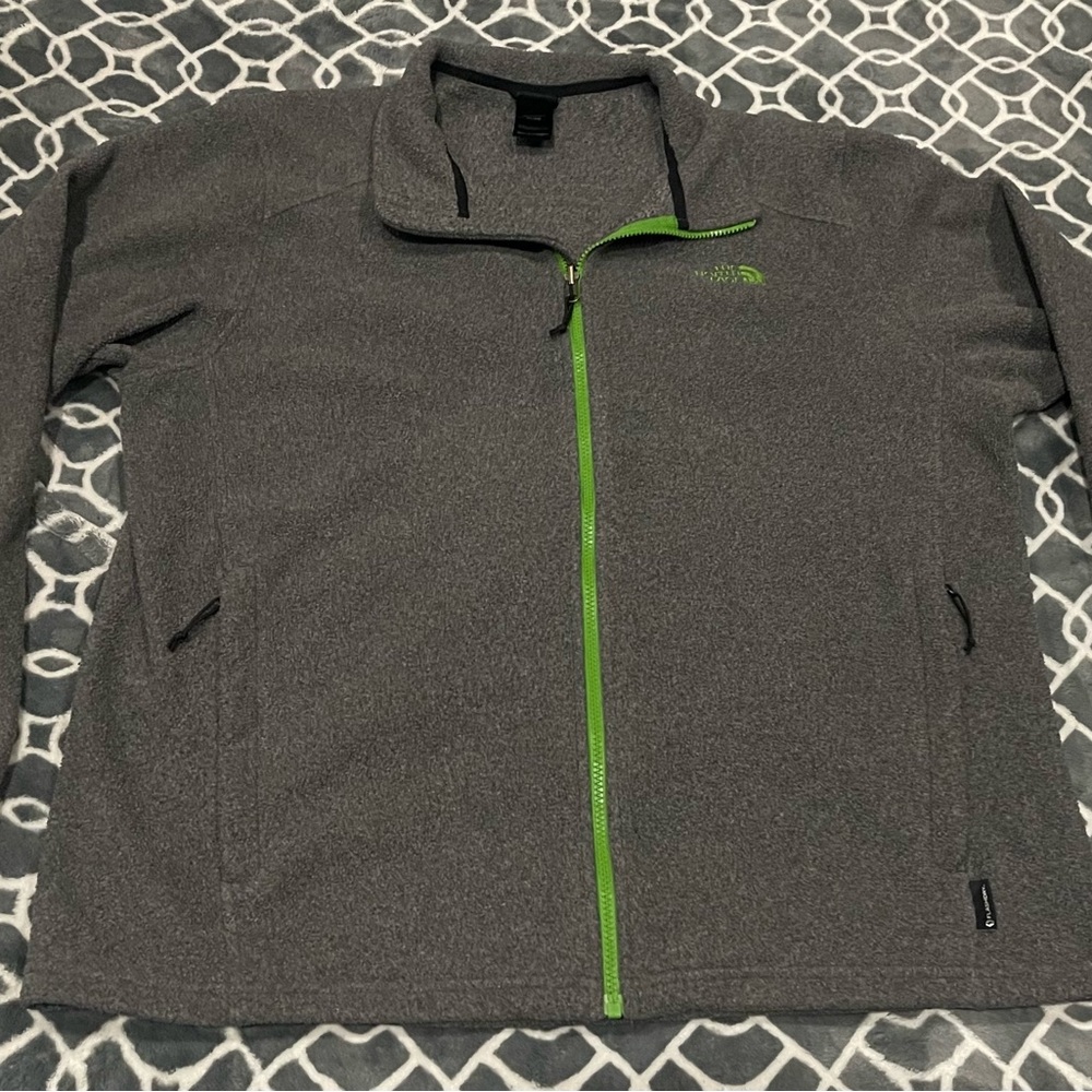 The North Face Fleece Gray With Green Zipper FLASHDRY ! Full Zip Jacket SIZE XL
